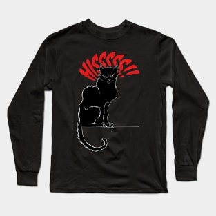 Black Cat Hissing Halloween Angry Cats Illustration Long Sleeve T-Shirt